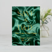 保存日付 エメラルドグリーンのシルク背景 ホイル加工 箔招待状 (立ち正面)