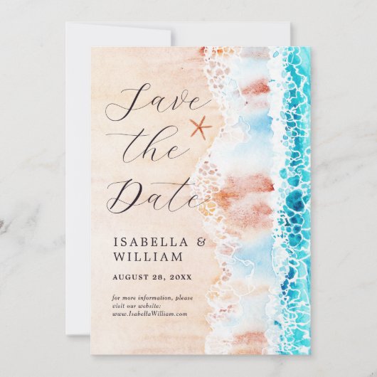 保存日付 エレガントな水彩ビーチペイント セーブザデート (正面)