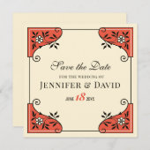 保存日付 エレガントな花枠 CC1250 ヴィンテージ 招待状 (正面/裏面)
