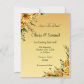 保存日付 ゴールドイエロー フラワー フラット サンキューカード (正面)