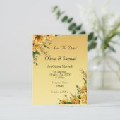 保存日付 ゴールドイエロー フラワー フラット サンキューカード (スタンド正面)