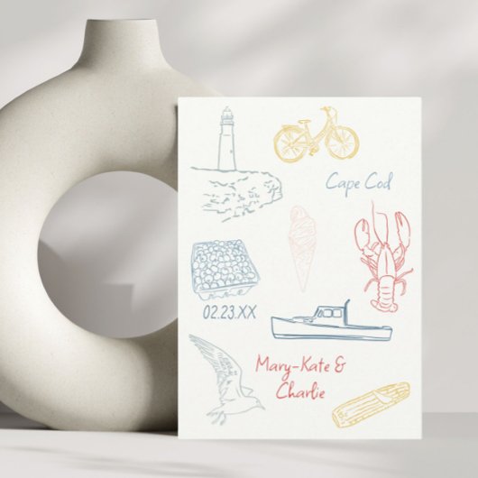 保存日付 ニュイングランドの夏のウェディング 招待状