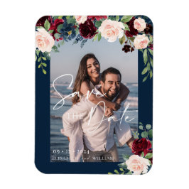 保存日付 フォト ネイビー バーガンディーと ブラッシュ  マグネット