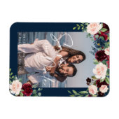 保存日付 フォト ネイビー ワインレッド ブラッシュ マグネット (横)