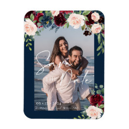 保存日付 フォト ネイビー ワインレッド ブラッシュ マグネット