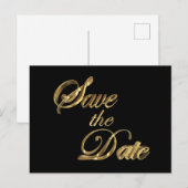 保存日付 ブラックとゴールド エレガント タイポグラフィ 案内ポストカード (正面/裏面)