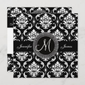 保存日付 ブラック ダマスク モノグラム お知らせ セーブザデート (正面/裏面)