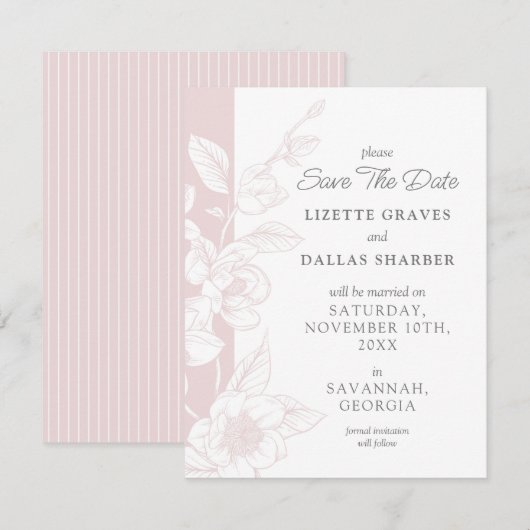 保存日付 マグノリア ブラッシュ サザン ウェディング カード (正面/裏面)