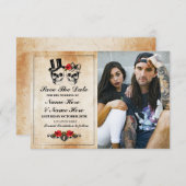 保存日付 ラスティック スカル フォト カード ゴシック (正面/裏面)