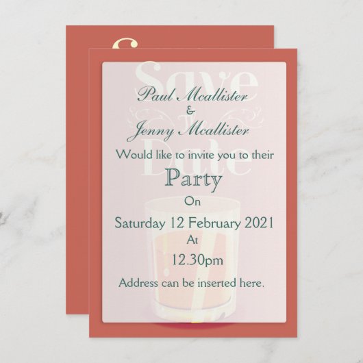 保存日付 ヴィンテージ ウイスキー ドリンク 招待状 (正面/裏面)