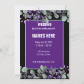 保存日付 紫の花 フローラル 白い文字 招待状 (裏面)