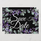 保存日付 紫色花卉 白色字母 招待状 (正面/裏面)