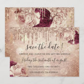 保存日付  花 ローズ グリッター ドリップ マースラ セーブザデート (正面/裏面)