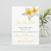 【保存日付】| 黄色のトロピカルフラワー ウェディング セーブザデート (スタンド正面)