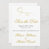 保存日付 | 2つのエレガントなゴールドハートのウェディング セーブザデート (正面/裏面)