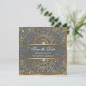 保存日付： dazzling Gray と Gold のウェディング 招待状 (スタンド正面)