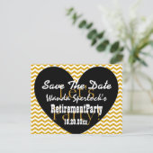 保存日付RETIREMENTパーティー金ゴールドブラックハートV3 案内ポストカード (スタンド正面)