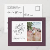 保存日写真 紫 エレガント ウェディング 案内ポストカード (正面/裏面)