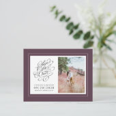 保存日写真 紫 エレガント ウェディング 案内ポストカード (スタンド正面)