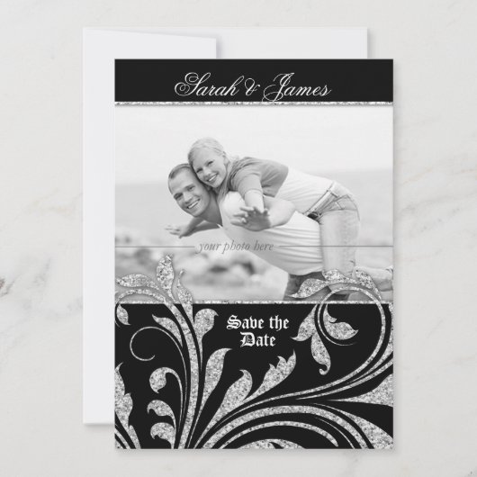 保存日招待状グリッターSilver セーブザデート (正面)