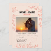 保存日 – エレガントなピンクの花の写真 ウェディング  シーズンカード (正面/裏面)