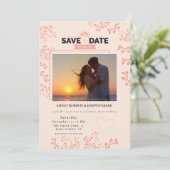 保存日 – エレガントなピンクの花の写真 ウェディング  シーズンカード (スタンド正面)