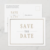 【保存日】シンプルなホワイトゴールドのウェディング インビテーションポストカード (正面/裏面)