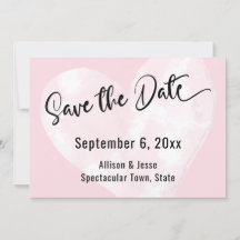 【保存日】 ピンクのカードに白い水彩のハート