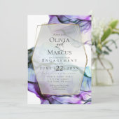 保存日 | 濃いインディゴ ティール アブストラクト インク 招待状 (スタンド正面)