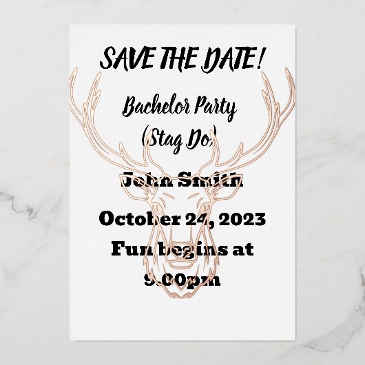 【保存日】独身最後の男祭り/ハンター・パーティー。編集可能 箔招待状 (正面)