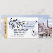 保存日 boarding pass 巴黎結婚式招待状 招待状 (正面/裏面)