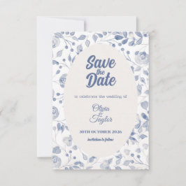 【保存用】ダスティーブルーの水彩フラワーがデザインされた「Save The Date」カード セーブザデート
