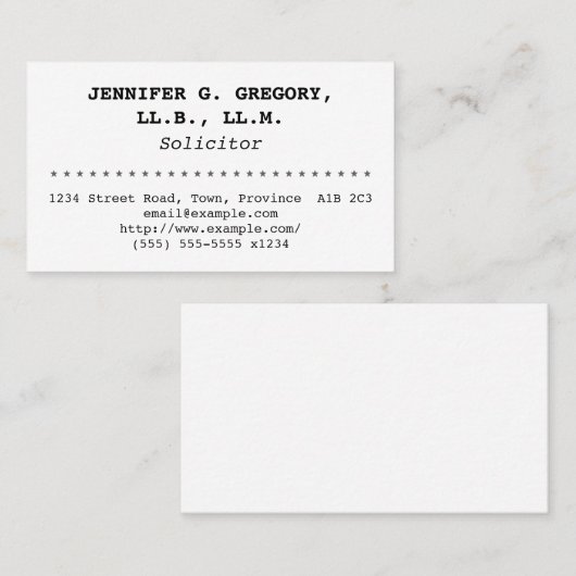 保守的でプレーンな弁護士の名刺 名刺 (正面/裏面)