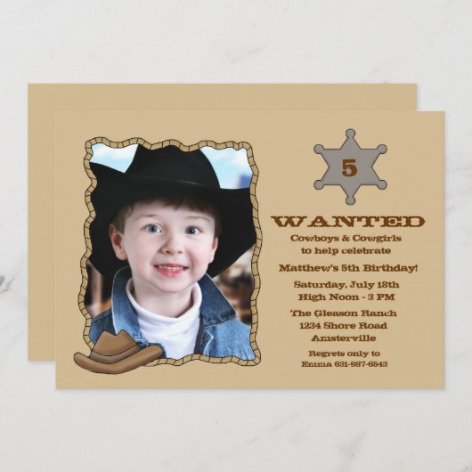 保安官のバッジの写真の誕生日のパーティの招待状 招待状 (正面/裏面)