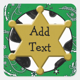 保安官バッジグリーンバンダンナステッカー スクエアシール