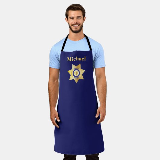 保安官代理金ゴールドスターバッジパーソナライズされた エプロン (着用した状態)