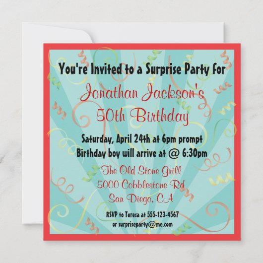 保帽子の下のサプライズパーティの招待状 招待状 (裏面)