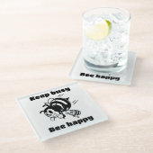 保忙しBee Cartoonで幸せ忙しにやる気を起こさせるなる ガラスコースター (アングル)