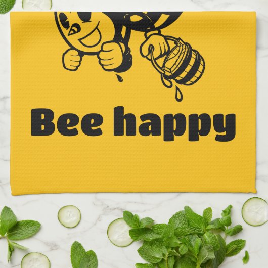 保忙しBee Cartoonで幸せ忙しにやる気を起こさせるなる キッチンタオル (折り畳み)