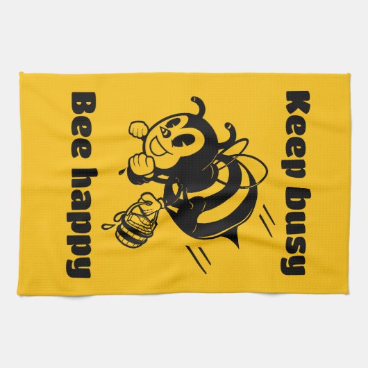 保忙しBee Cartoonで幸せ忙しにやる気を起こさせるなる キッチンタオル (横)