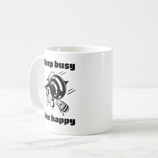 保忙しBee Cartoonで幸せ忙しにやる気を起こさせるなる コーヒーマグカップ (正面左)