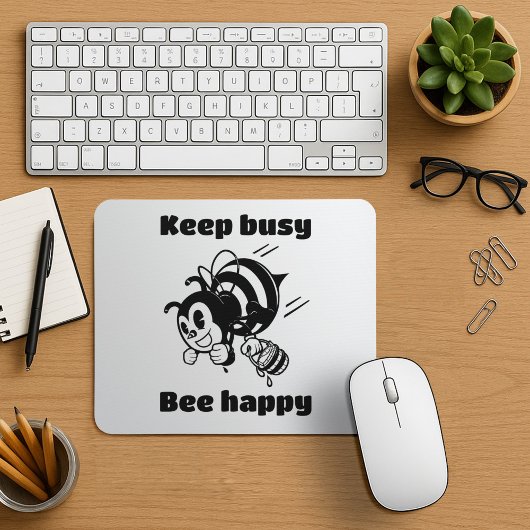 保忙しBee Cartoonで幸せ忙しにやる気を起こさせるなる マウスパッド
