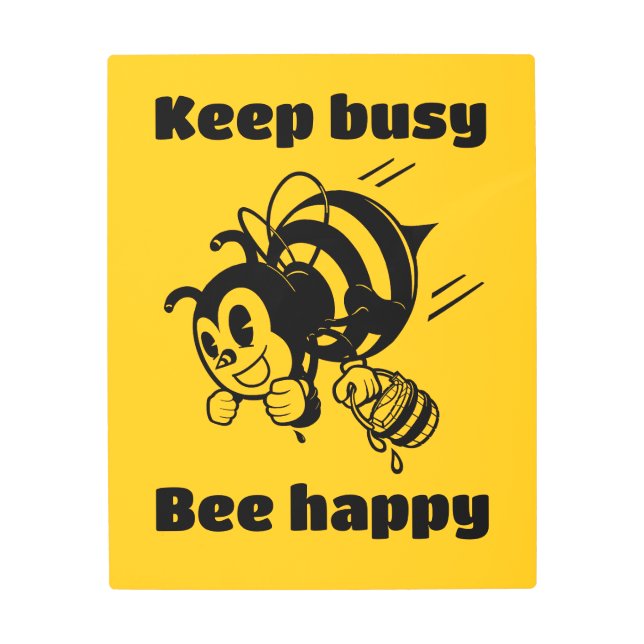 保忙しBee Cartoonで幸せ忙しにやる気を起こさせるなる メタルプリント (正面)