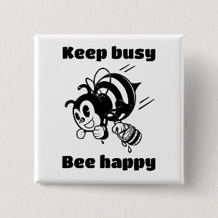 保忙しBee Cartoonで幸せ忙しにやる気を起こさせるなる 缶バッジ