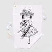 保持している女性の白黒スケッチ ゴルフタオル (インサイチュ)