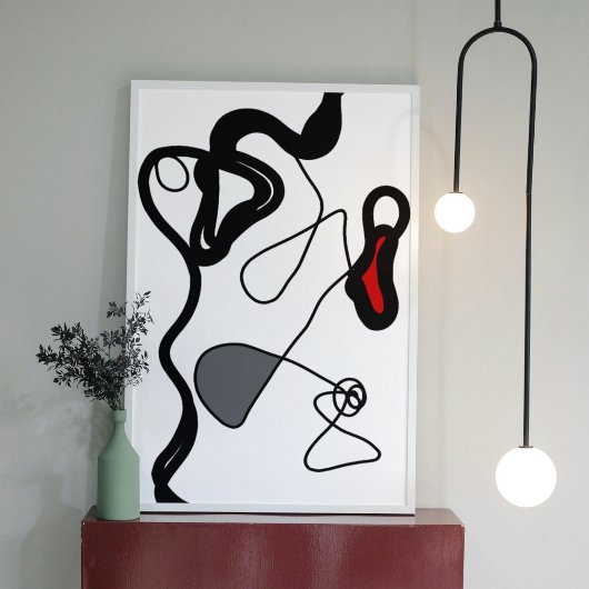 保持パターン：抽象芸術ブラック、ホワイト、グレー、レッド キャンバスプリント