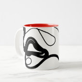 保持パターン:抽象芸術ブラック、ホワイト、グレー、レッド ツートーンマグカップ (正面左)