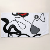 保持パターン：抽象芸術ブラック、ホワイト、グレー、レッド ビーチタオル (正面)