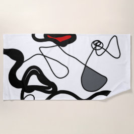 保持パターン：抽象芸術ブラック、ホワイト、グレー、レッド ビーチタオル