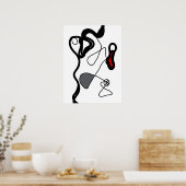 保持パターン:抽象芸術ブラック、ホワイト、グレー、レッド ポスター (キッチン)